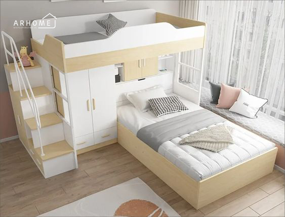 Kiểu giường hiện đại thiết kế 2 tầng cho bé