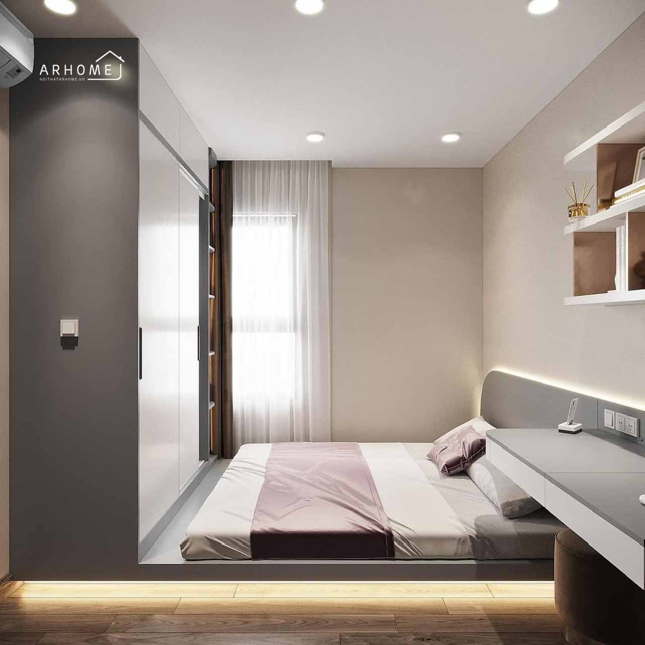 Giường ngủ gỗ chân thấp hiện đại