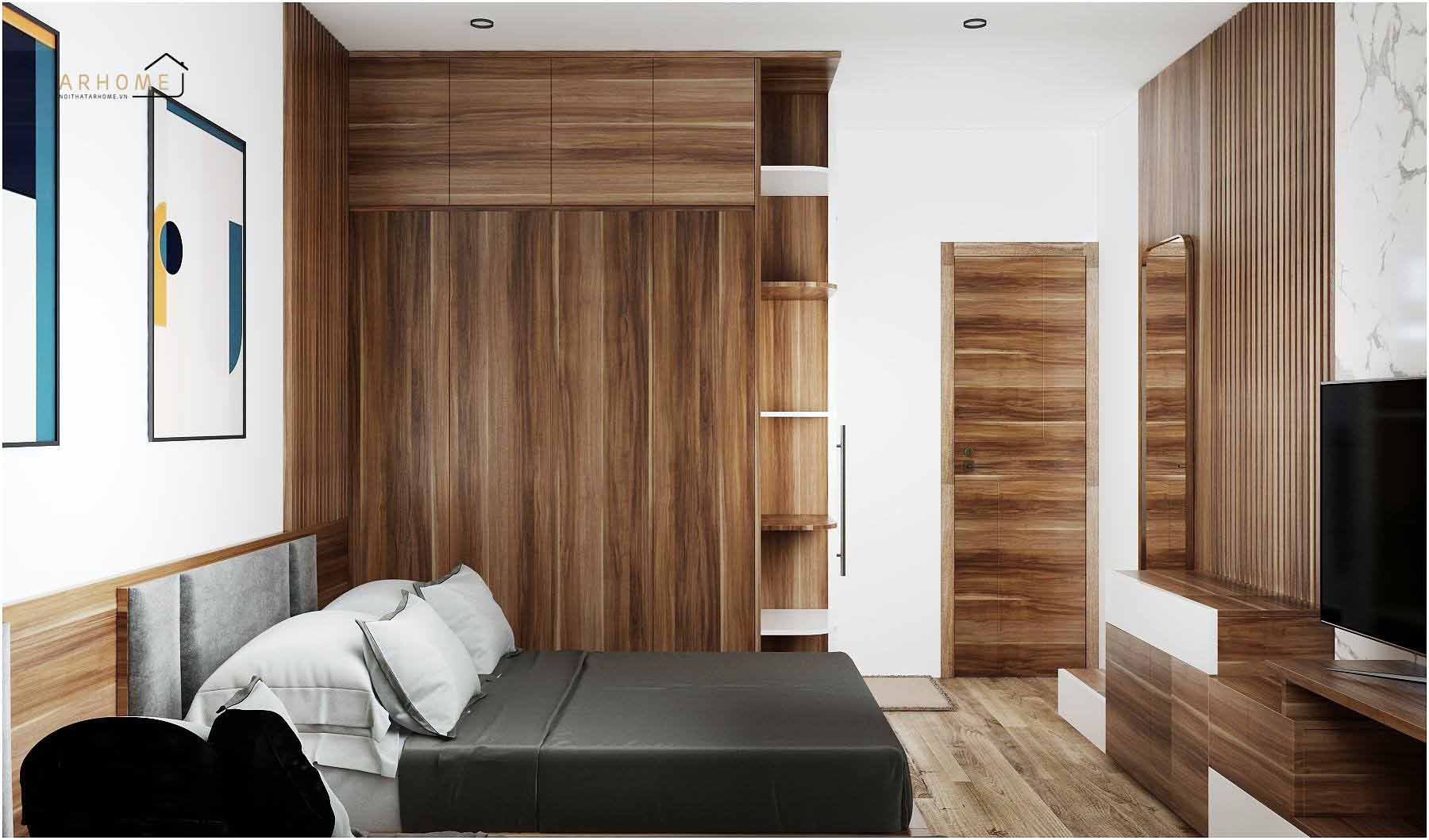 Giường ngủ gỗ đẹp kết hợp với tủ quần áo