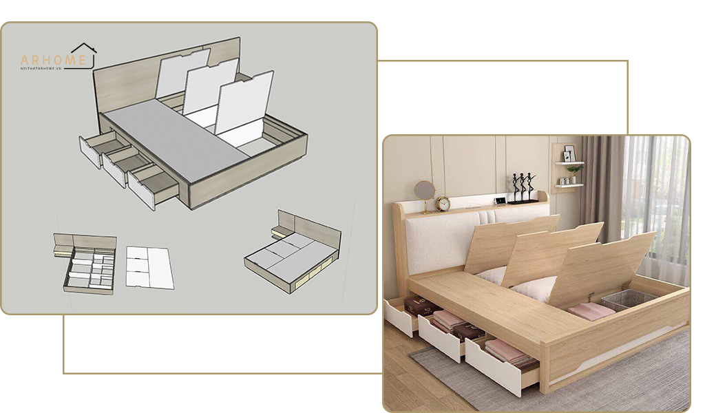 Giường ngủ thông minh tích hợp ngăn kéo hiện đại