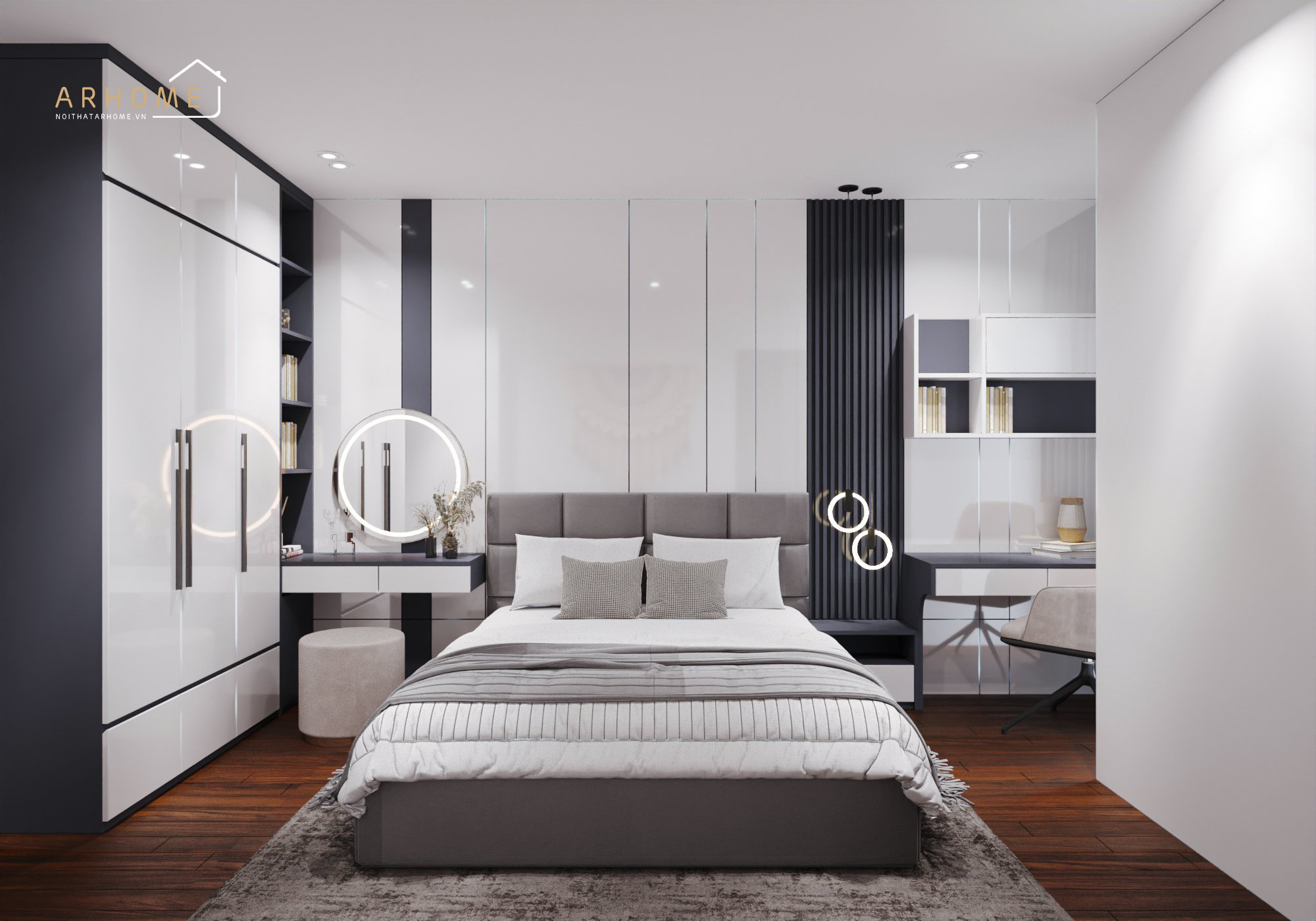 Giường ngủ đẹp trang trí với nệm đầu giường