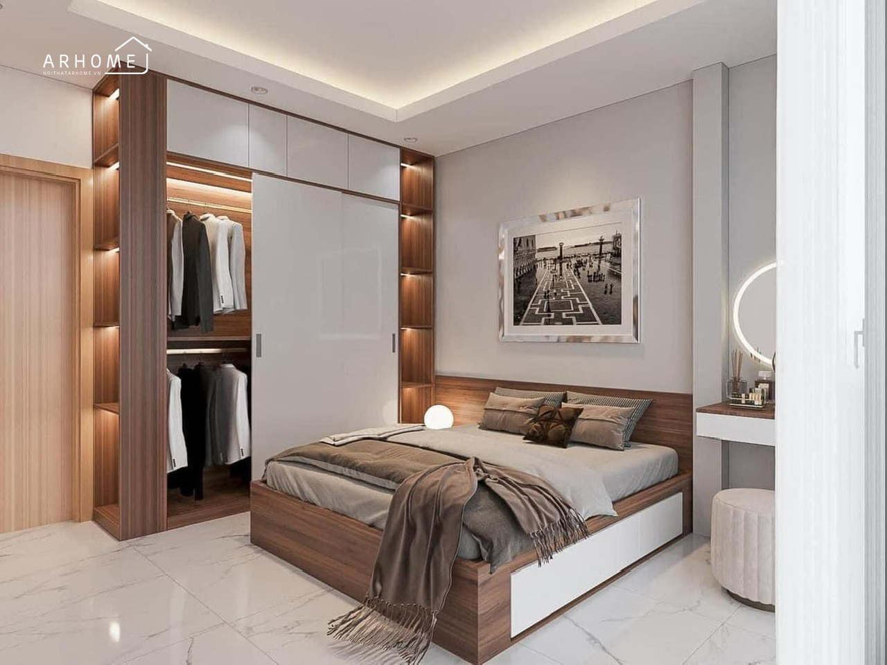 Mẫu giường ngủ êm bằng gỗ công nghiệp MDF chống ẩm