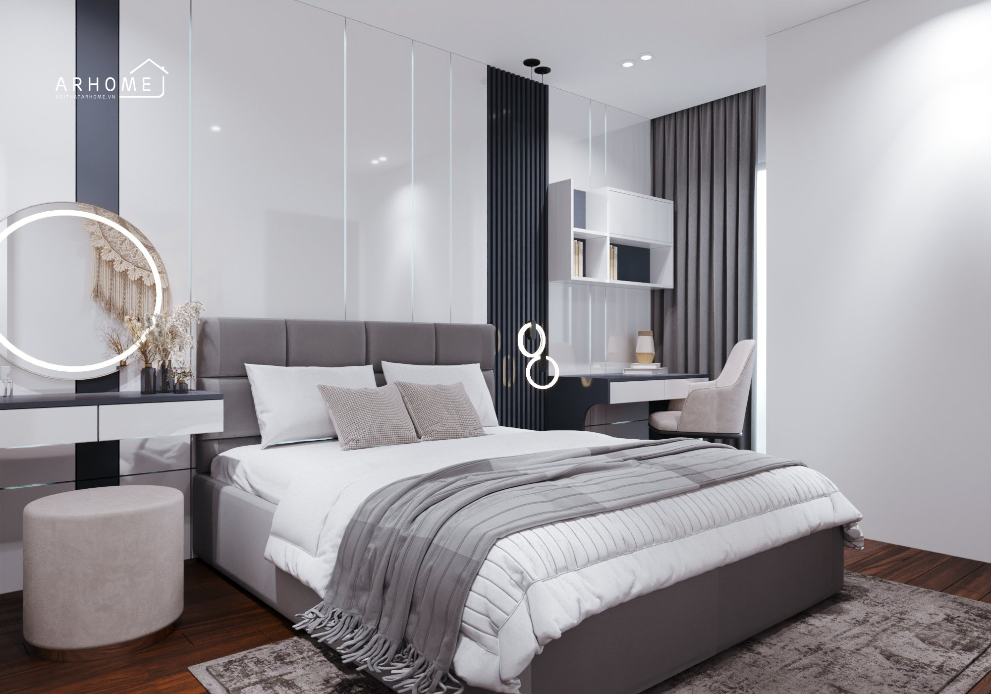 Mẫu giường ngủ hiện đại dạng bọc nỉ