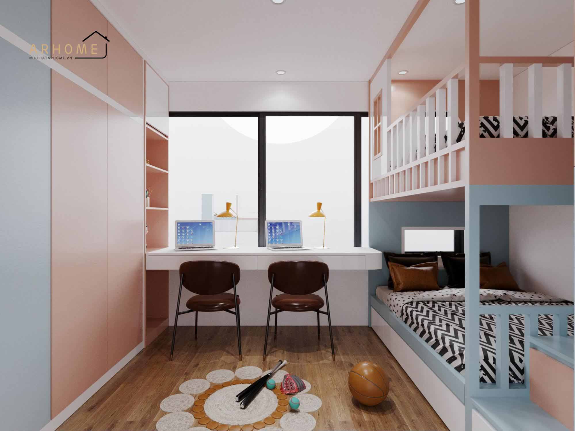 Thiết kế giường ngủ 2 tầng cho bé trai và bé gái