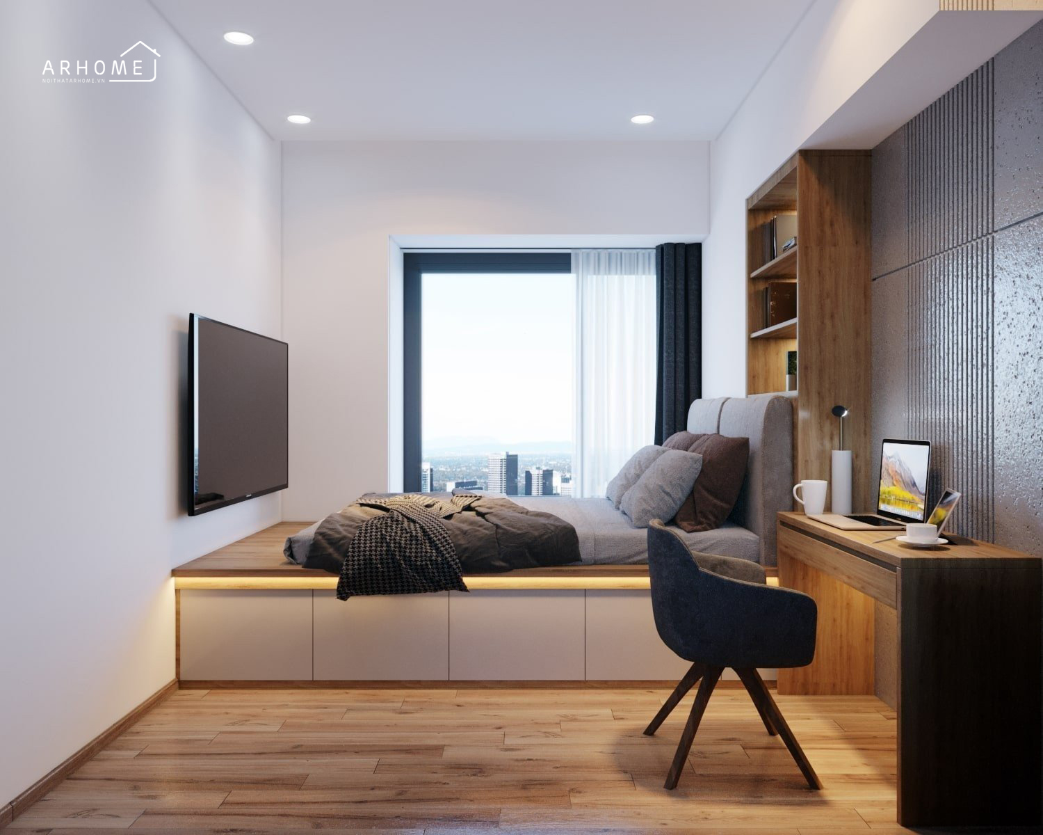 Thiết kế giường ngủ thông minh có ngăn kéo hiện đại