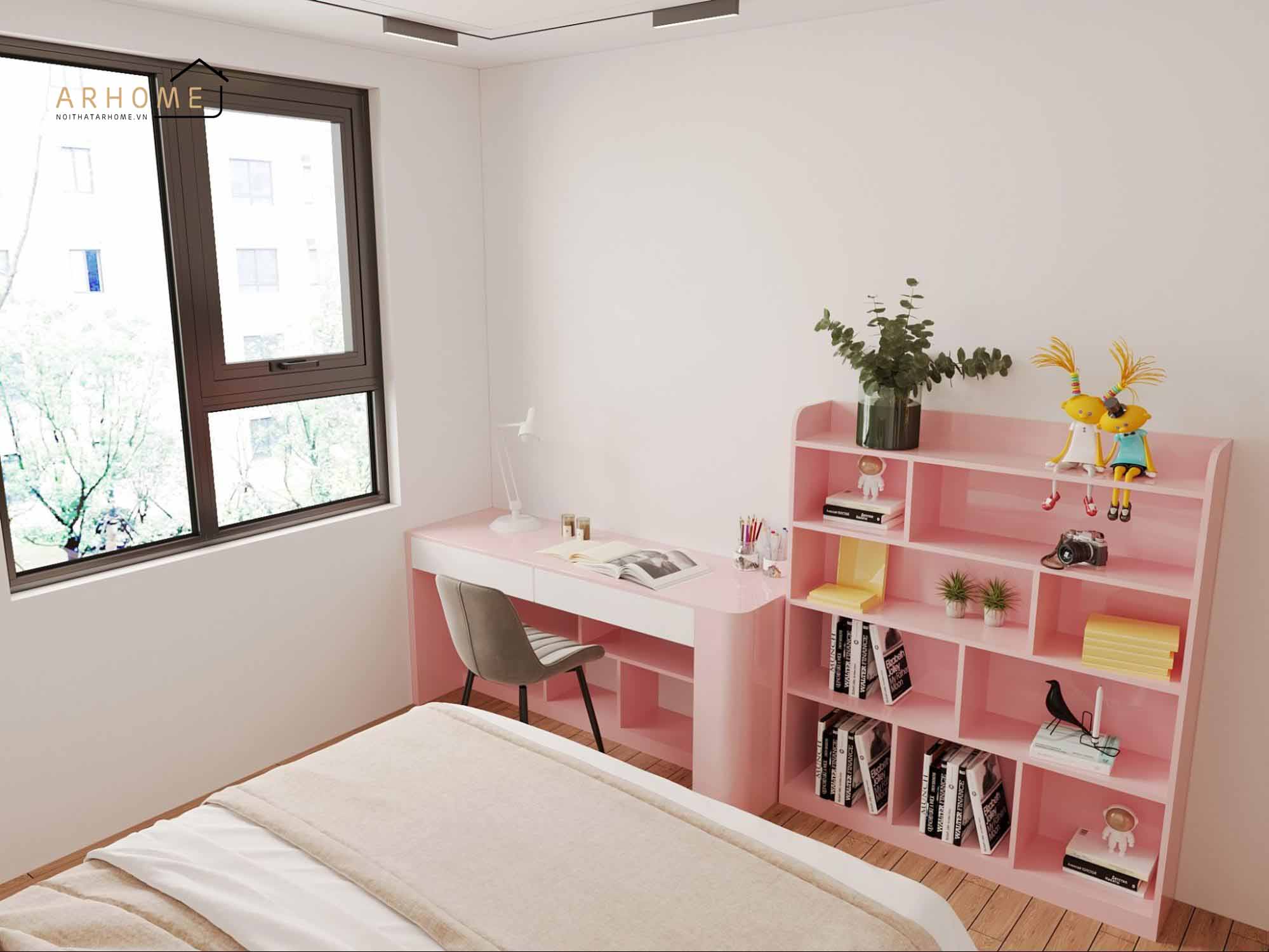 Mẫu giường ngủ cho bé gái màu hồng