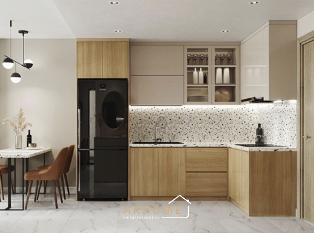 Tủ bếp gỗ công nghiệp phủ Acrylic hình chữ L