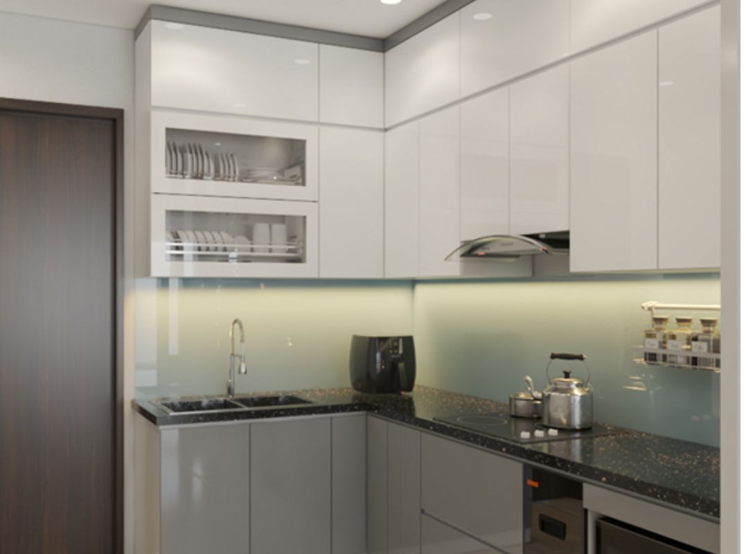 Tủ bếp nhựa Picomat cánh phủ Acrylic kích thước kịch trần